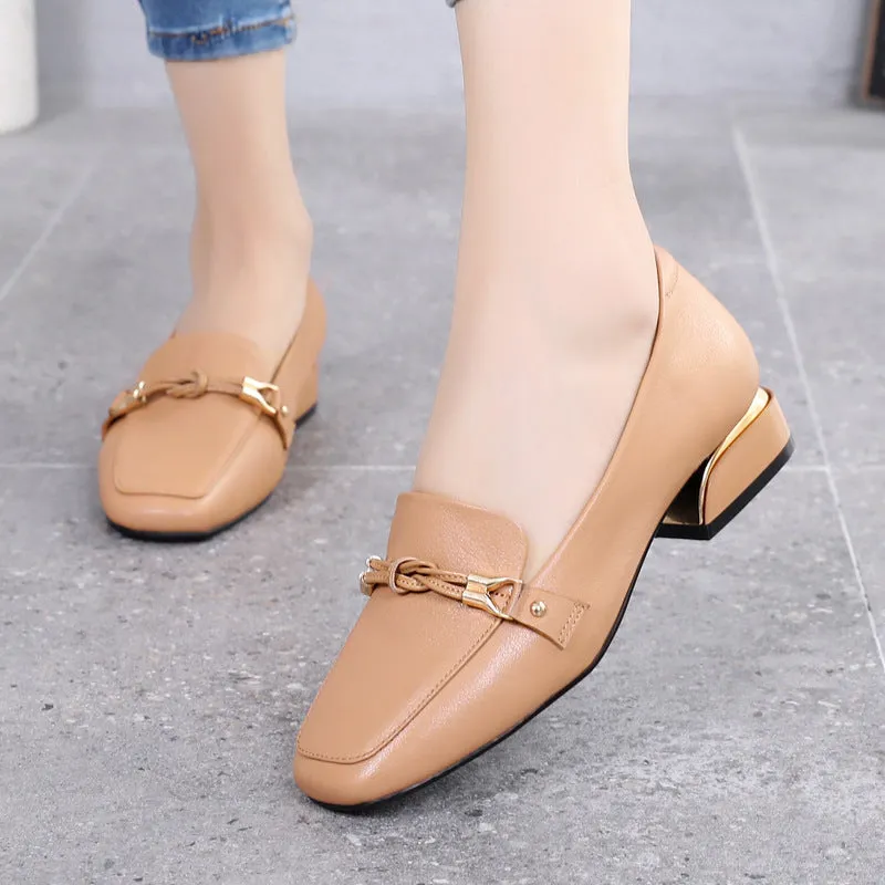 Spring Mid-heel Cowhide Shoes