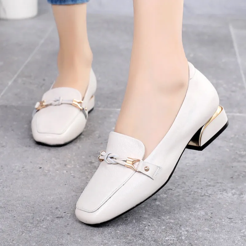 Spring Mid-heel Cowhide Shoes
