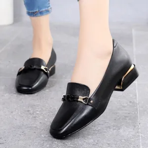 Spring Mid-heel Cowhide Shoes