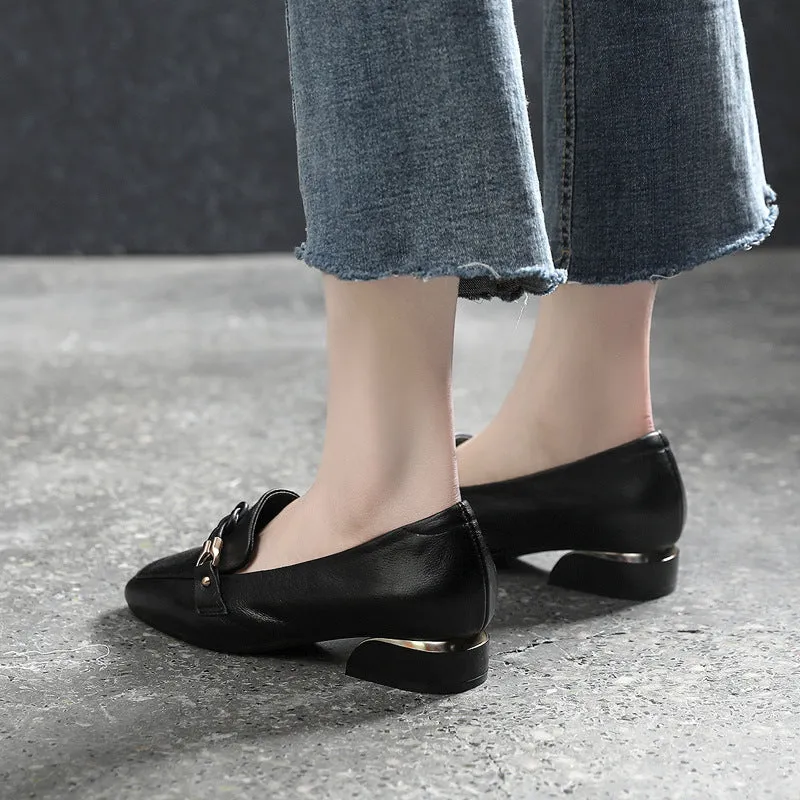 Spring Mid-heel Cowhide Shoes