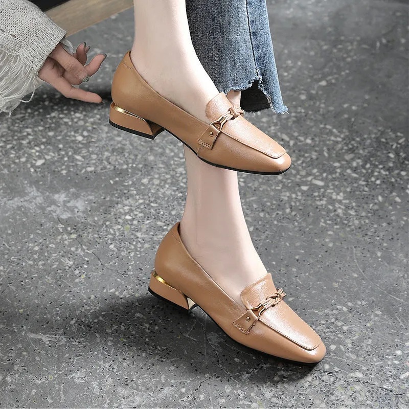 Spring Mid-heel Cowhide Shoes