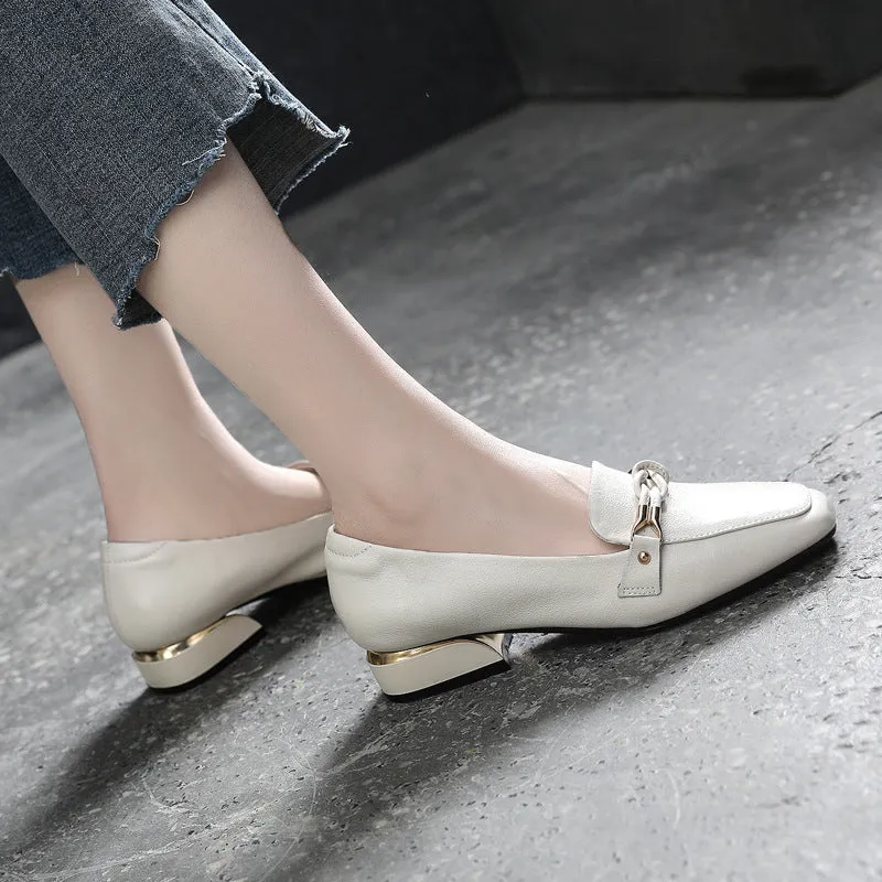Spring Mid-heel Cowhide Shoes