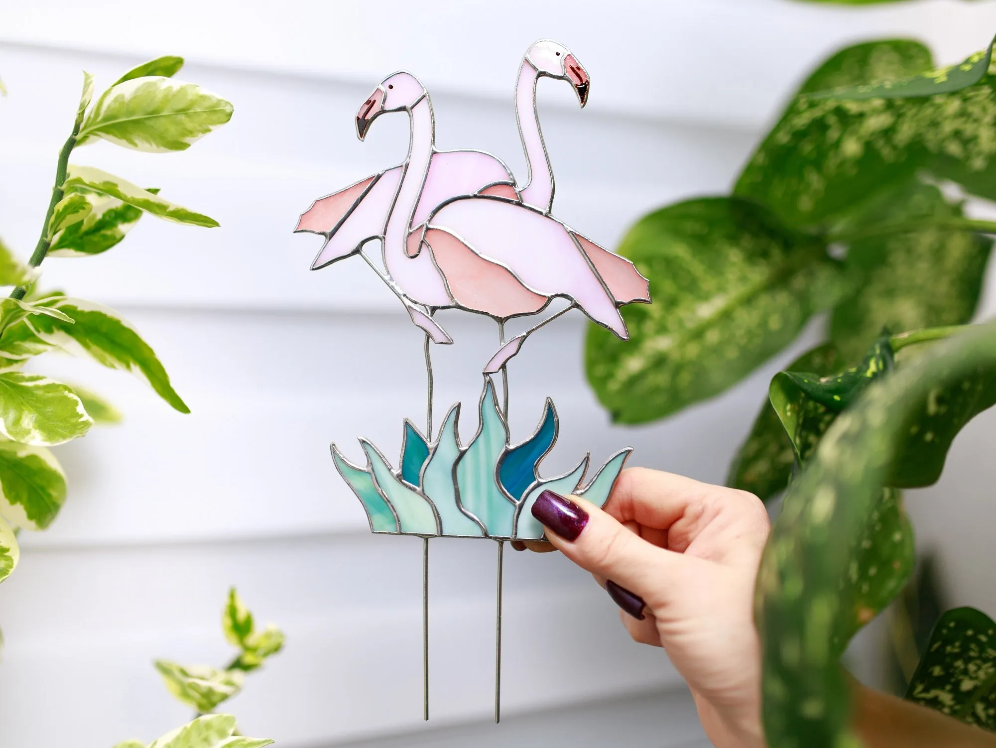 Stained Glass Flamingo Plant Stake - Unique Garden Decor Gift