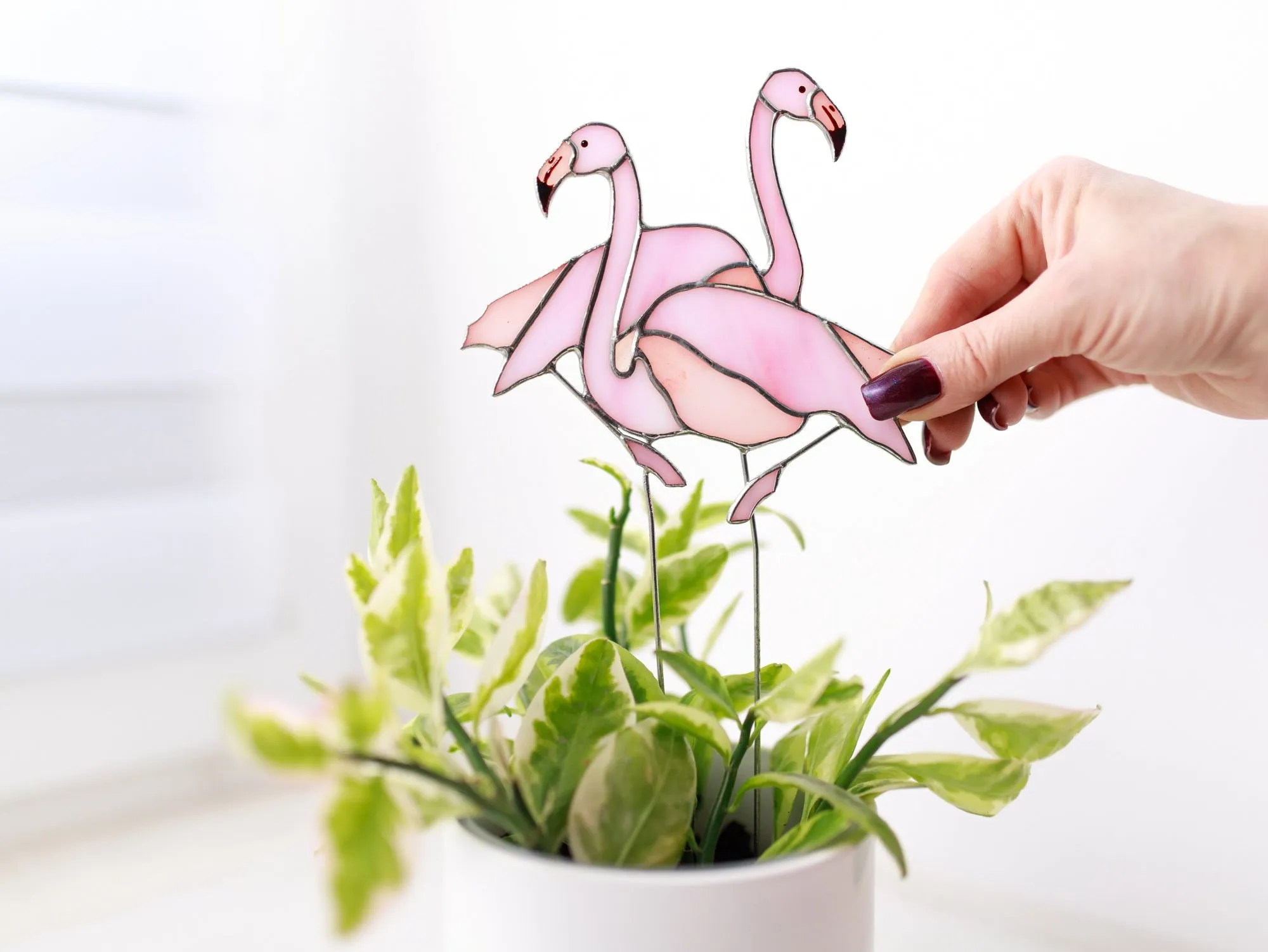 Stained Glass Flamingo Plant Stake - Unique Garden Decor Gift