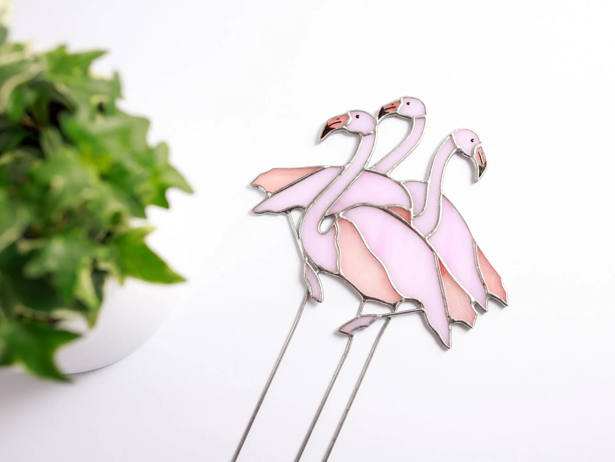 Stained Glass Flamingo Plant Stake - Unique Garden Decor Gift