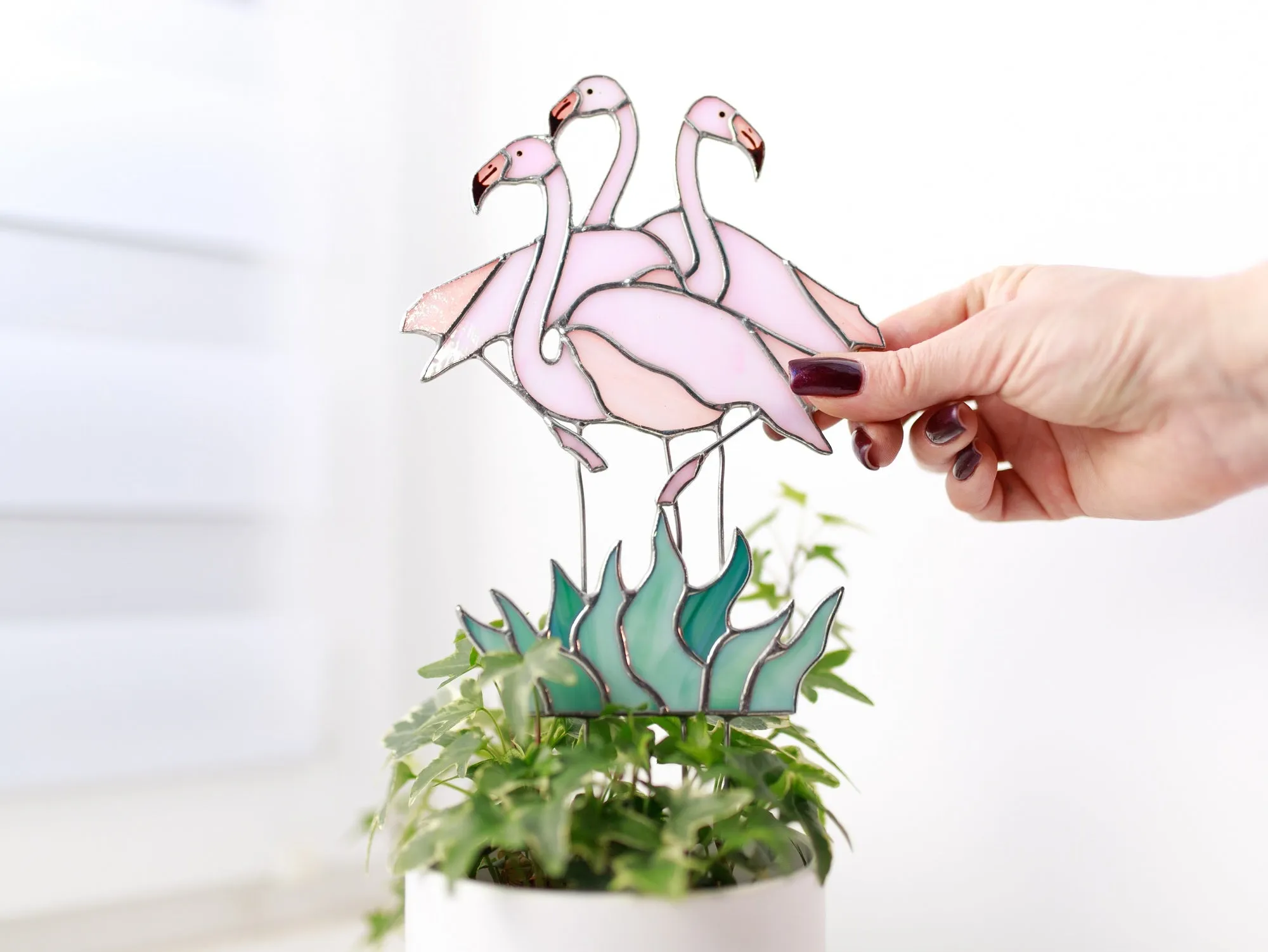 Stained Glass Flamingo Plant Stake - Unique Garden Decor Gift