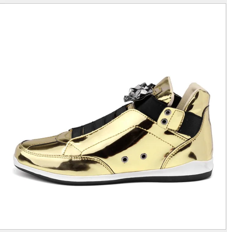 Street trendy men's Mid Top glossy shiny shoes