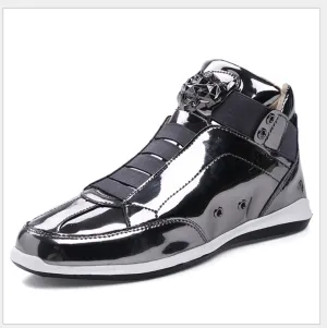 Street trendy men's Mid Top glossy shiny shoes