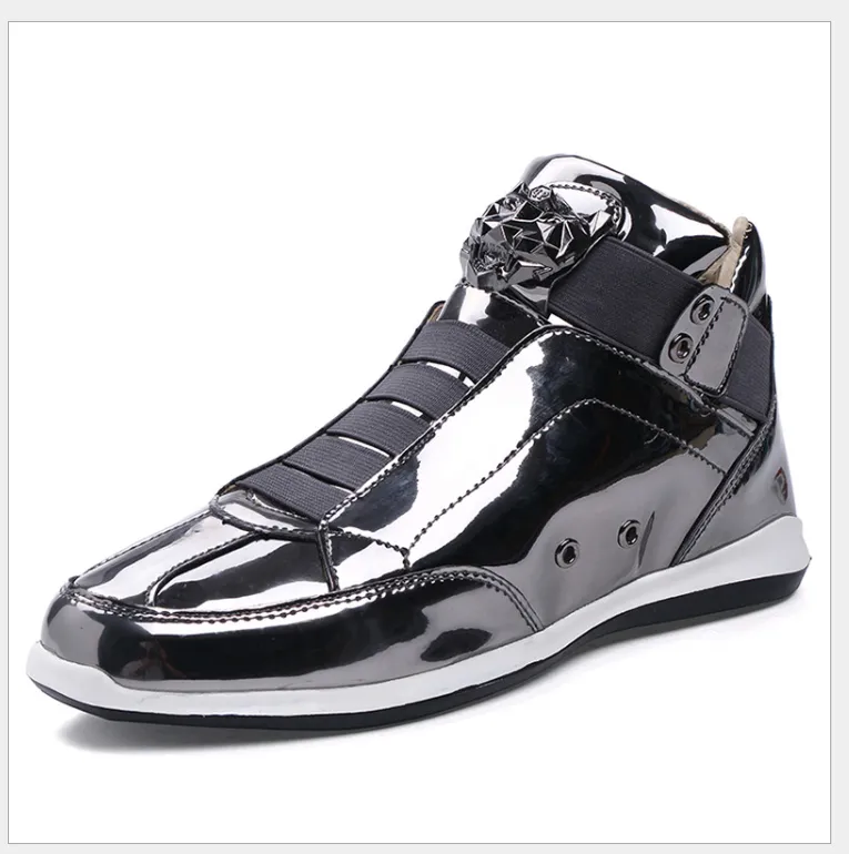 Street trendy men's Mid Top glossy shiny shoes
