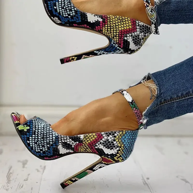 Stylish Stiletto Heel Snake Women's Shoes with Herringbone Toe for Women Size 34-43