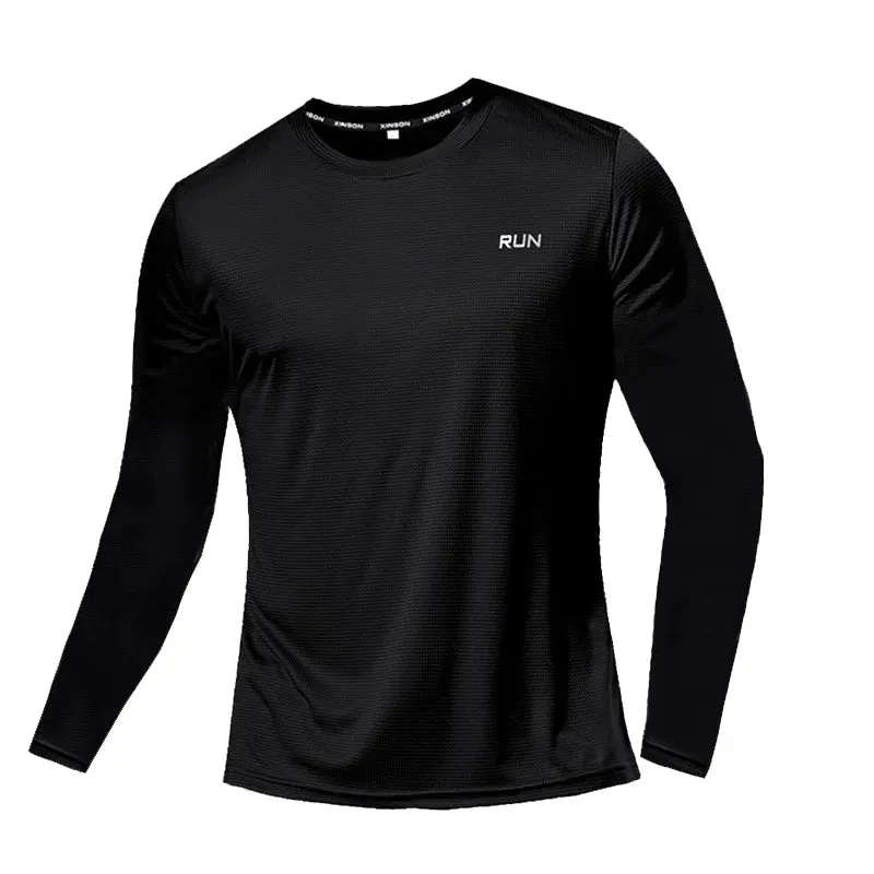 Summer Ice Silk Long Sleeve T-Shirt Men New Quick Dry Breathable Air Conditioning Outdoor Sun Protection Running
