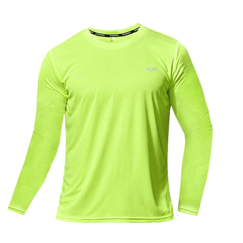 Summer Ice Silk Long Sleeve T-Shirt Men New Quick Dry Breathable Air Conditioning Outdoor Sun Protection Running