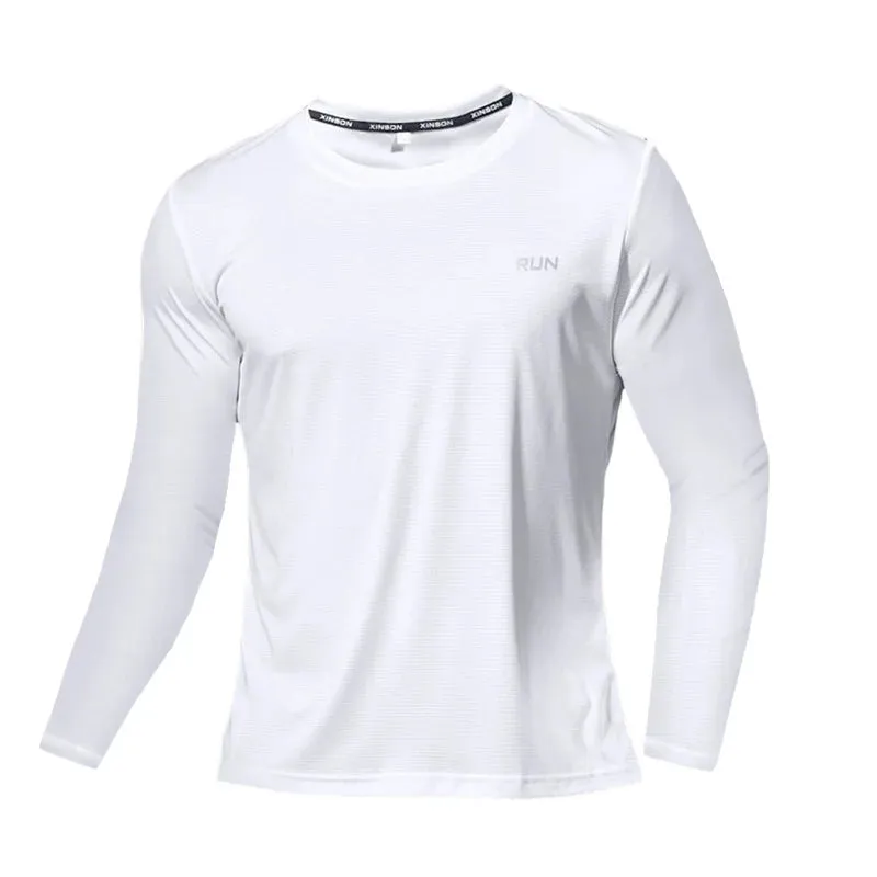Summer Ice Silk Long Sleeve T-Shirt Men New Quick Dry Breathable Air Conditioning Outdoor Sun Protection Running