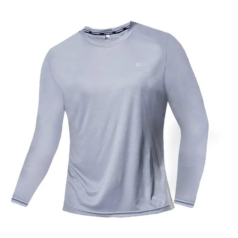 Summer Ice Silk Long Sleeve T-Shirt Men New Quick Dry Breathable Air Conditioning Outdoor Sun Protection Running