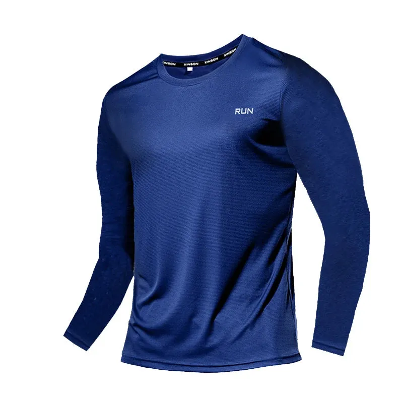 Summer Ice Silk Long Sleeve T-Shirt Men New Quick Dry Breathable Air Conditioning Outdoor Sun Protection Running