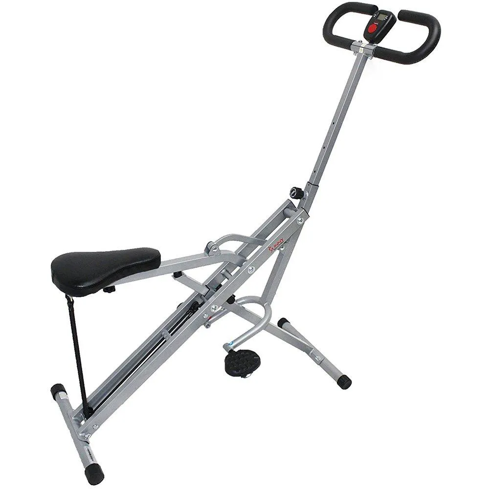 Sunny Health and Fitness Upright Squat Assist Row-N-Ride Trainer Bundle with 7-Piece Fitness Kit, Sports Zippered Waist Bag and Workout Cooling Towel