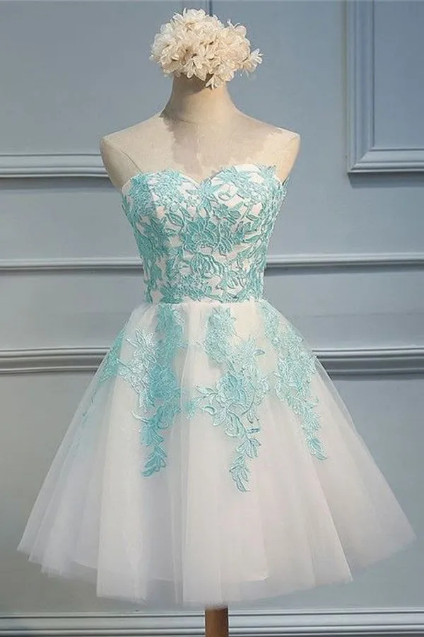 Sweetheart Strapless Appliques Homecoming Dresses,Open Back Graduation Dresses SH218