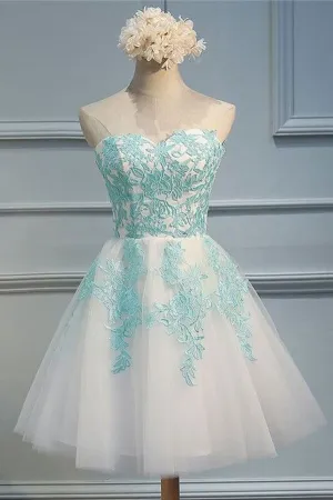 Sweetheart Strapless Appliques Homecoming Dresses,Open Back Graduation Dresses SH218