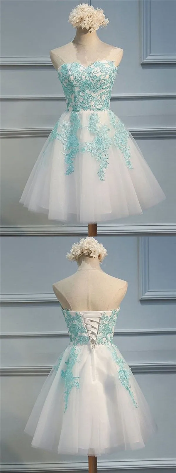 Sweetheart Strapless Appliques Homecoming Dresses,Open Back Graduation Dresses SH218