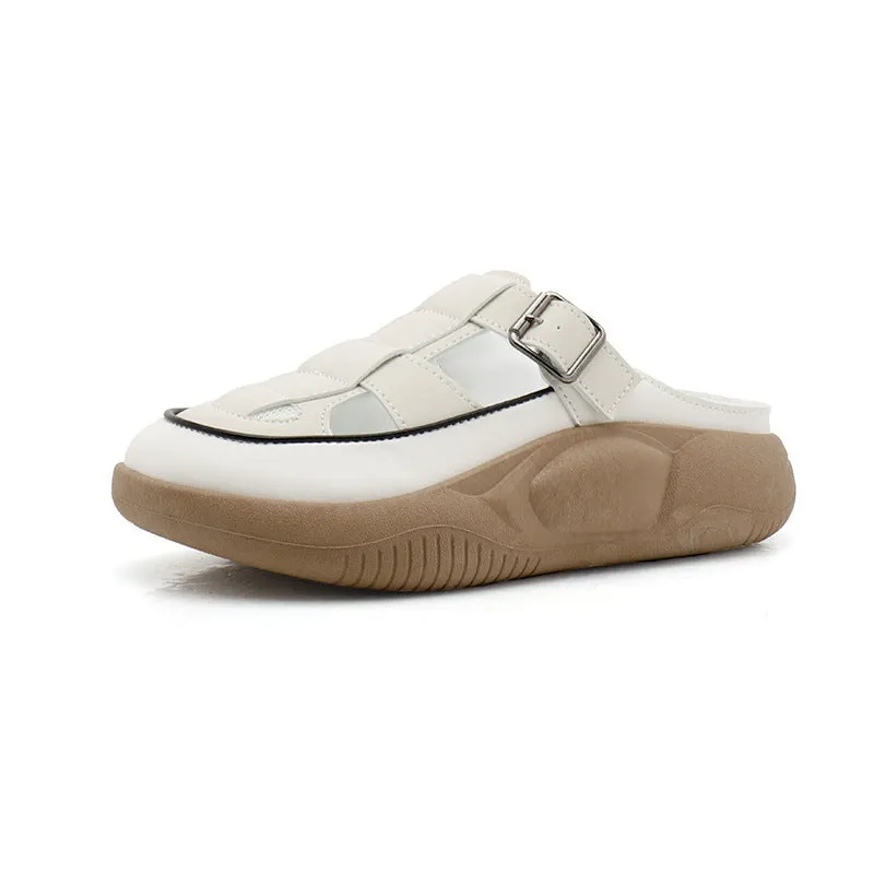Thick-soled Closed-toe Slippers Summer Outdoor Garden Hollow Buckle Slide Sandals Casual Beach Shoes
