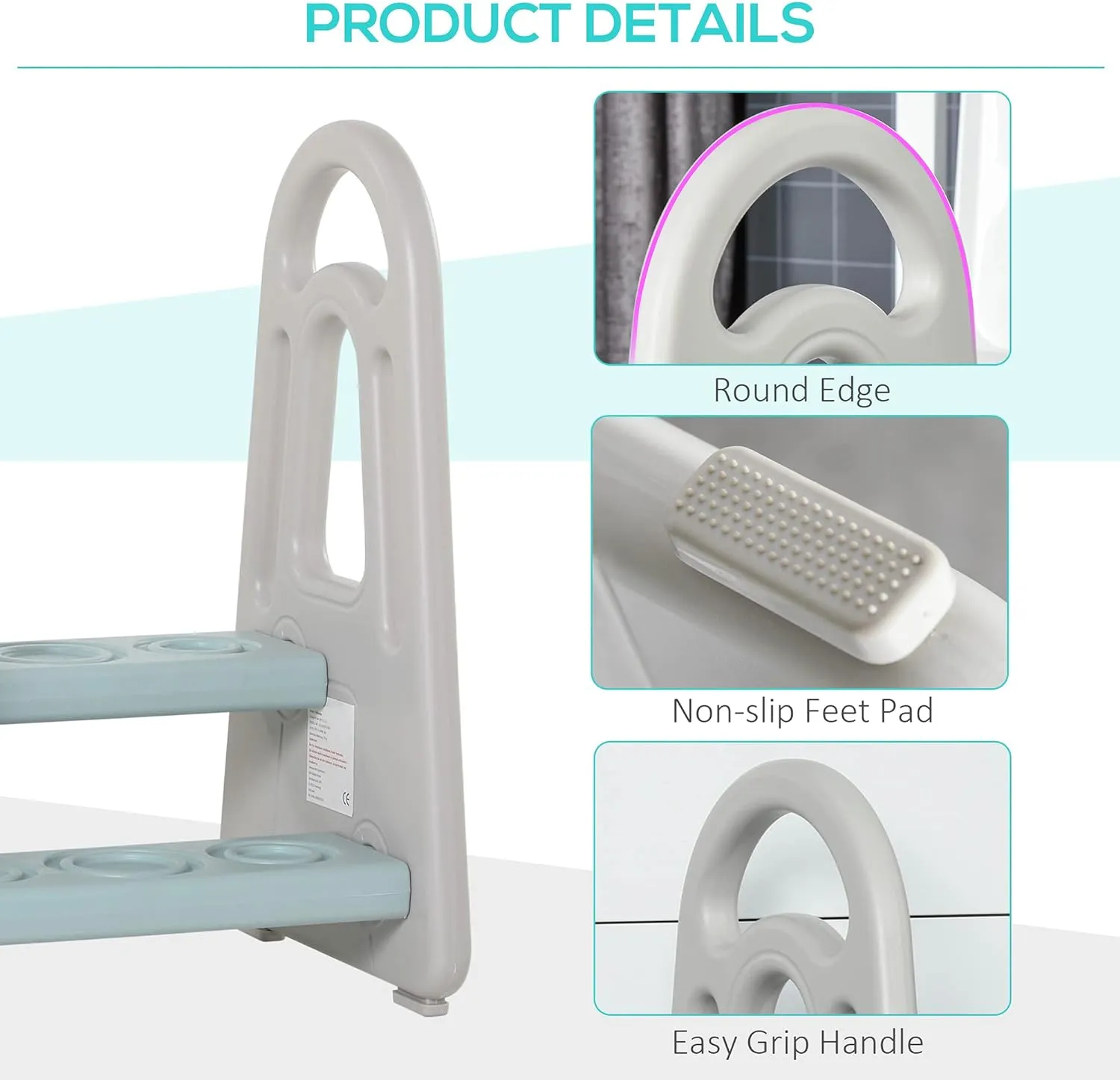 Toddler's Montessori Non Slip Plastic Step Stool | Learning Tower | Mint & Grey | 2-5 Years