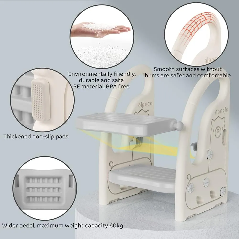 Toddler's Multi-Use Chunky and Funky Non Slip Plastic Step Stool | White & Grey