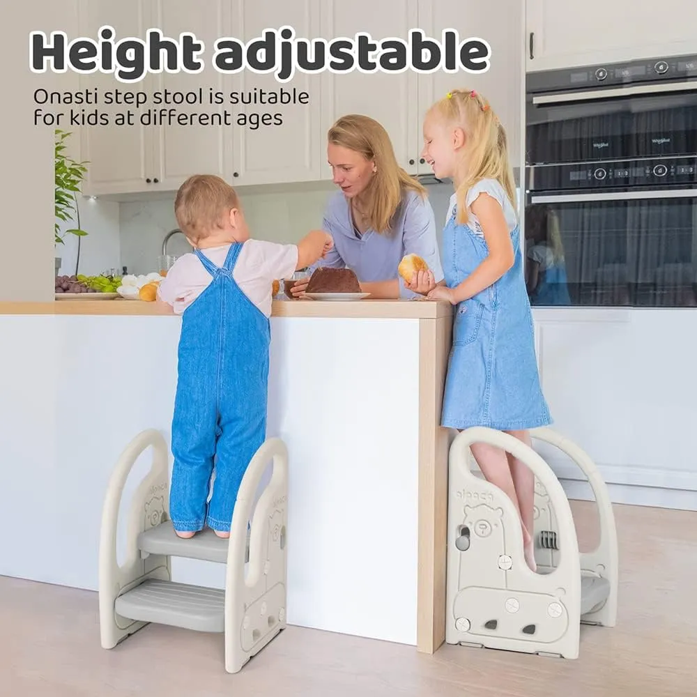 Toddler's Multi-Use Chunky and Funky Non Slip Plastic Step Stool | White & Grey