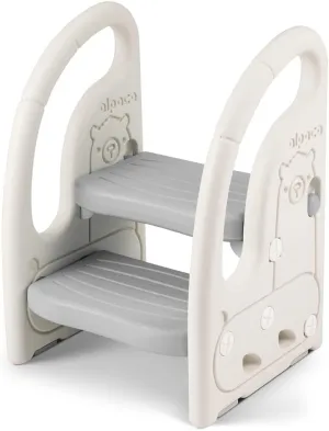 Toddler's Multi-Use Chunky and Funky Non Slip Plastic Step Stool | White & Grey