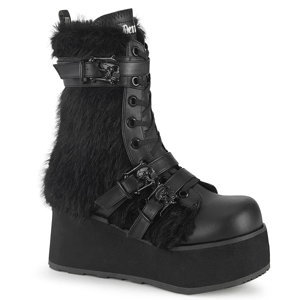 TRASHVILLE-218  Black Vegan Leather-Faux Fur