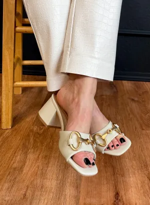 Triple Crowned Mule Heeled Sandal - Ivory