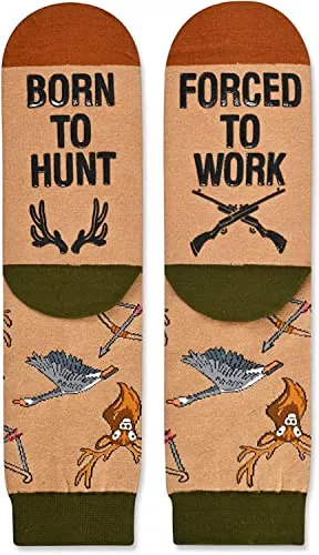 Unisex Funny Hunting Socks, Funny Gift for Hunters, Born To Hunt, Forced To Work Socks, Men and Women who Love to Hunt