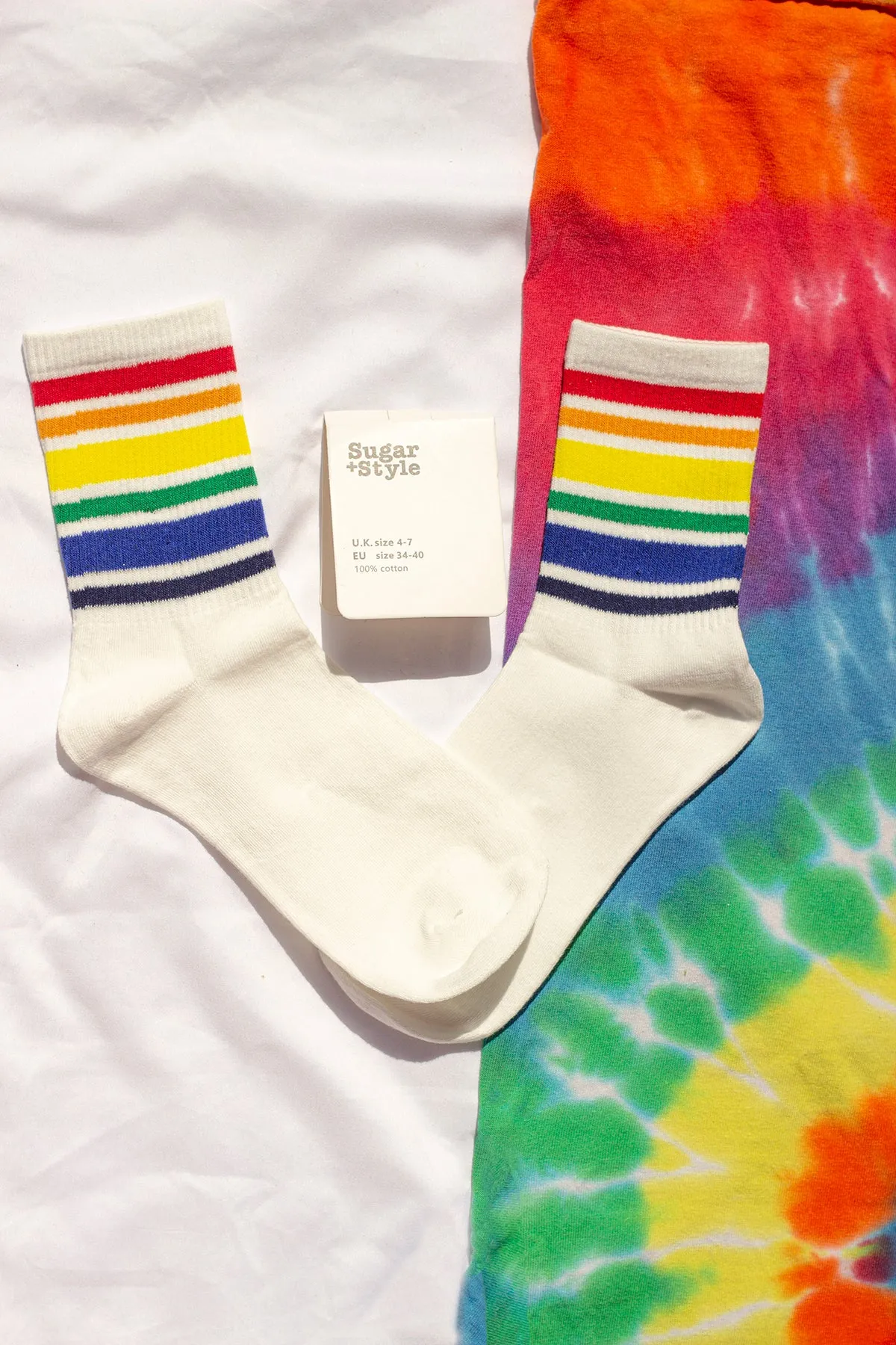 Varied Rainbow Stripe Top Socks