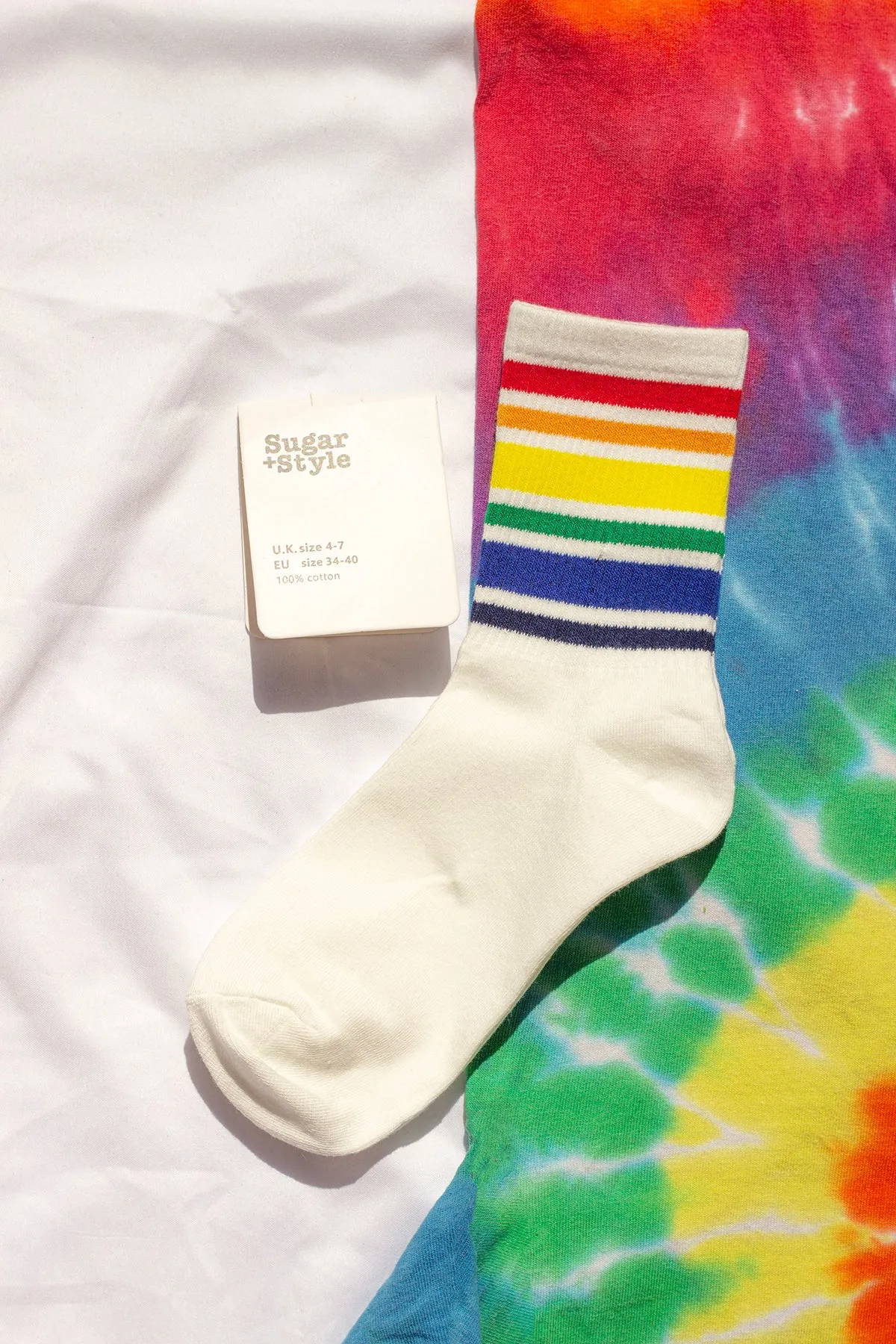 Varied Rainbow Stripe Top Socks