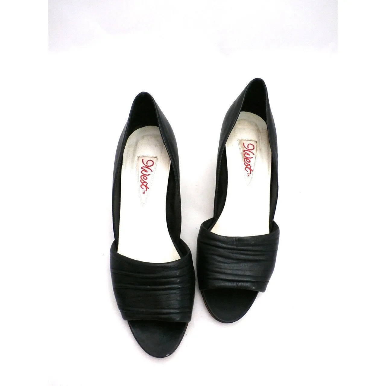 Vintage Womens Shoes 9 West Black Peep-Toe Pump Brazil 7.5 M 1980S