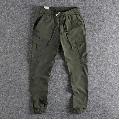 Washed Lightweight Quick Drying Cargo Pants - Men's Fashion Elastic Straight Sport Ankle-Tied Trousers