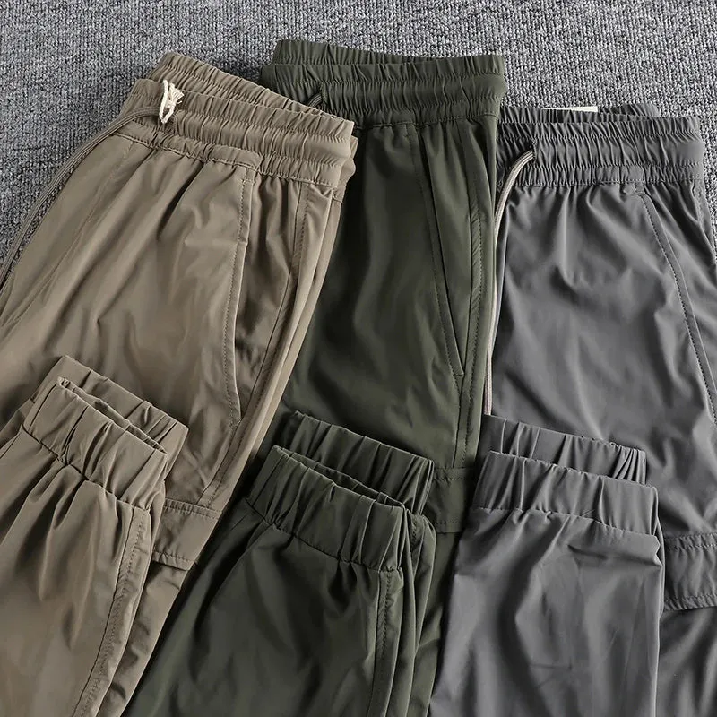 Washed Lightweight Quick Drying Cargo Pants - Men's Fashion Elastic Straight Sport Ankle-Tied Trousers