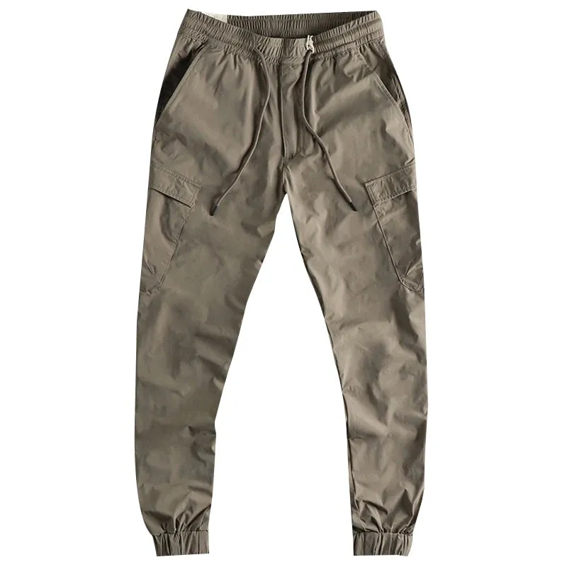 Washed Lightweight Quick Drying Cargo Pants - Men's Fashion Elastic Straight Sport Ankle-Tied Trousers