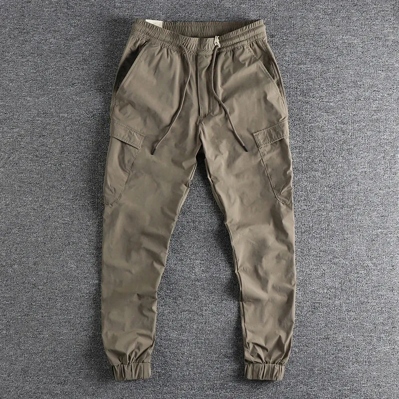 Washed Lightweight Quick Drying Cargo Pants - Men's Fashion Elastic Straight Sport Ankle-Tied Trousers