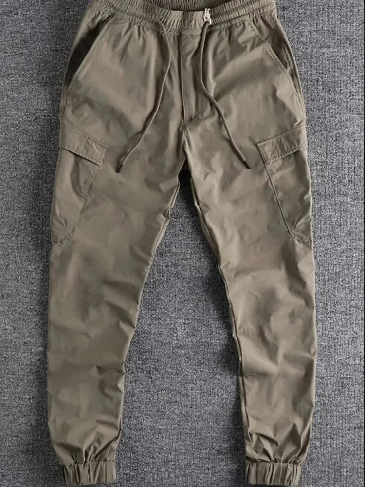 Washed Lightweight Quick Drying Cargo Pants - Men's Fashion Elastic Straight Sport Ankle-Tied Trousers