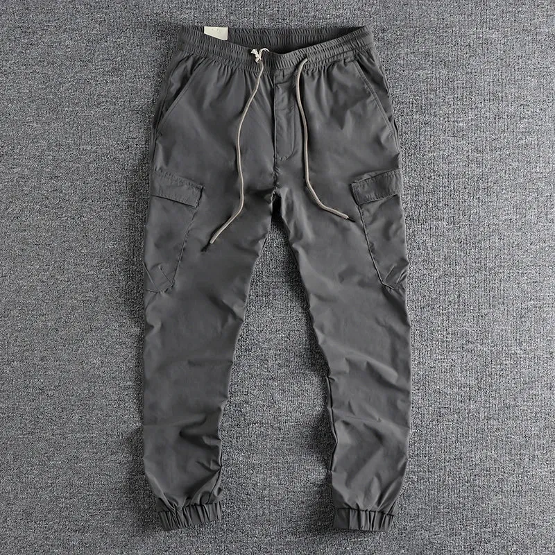 Washed Lightweight Quick Drying Cargo Pants - Men's Fashion Elastic Straight Sport Ankle-Tied Trousers
