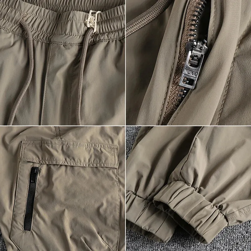 Washed Lightweight Quick Drying Cargo Pants - Men's Fashion Elastic Straight Sport Ankle-Tied Trousers