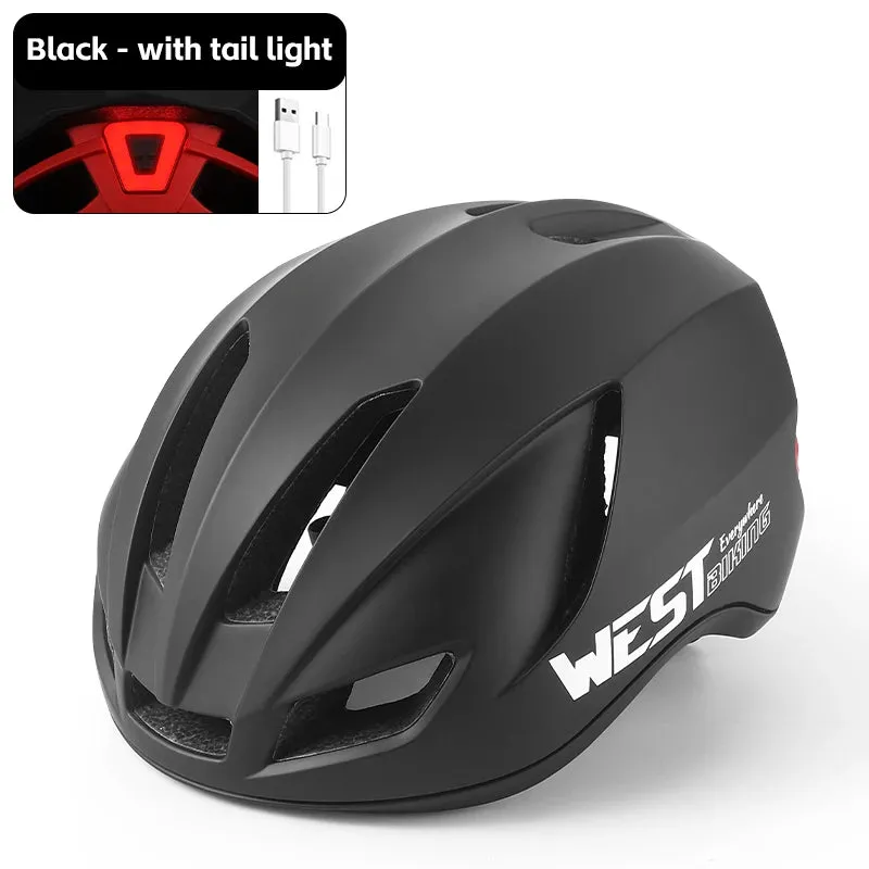 WEST BIKING Bike Helmet Rechargeable LED Men Women Ultralight Bicycle Aero Safely Cap Outdoor Sports Road MTB Cycling Equipment