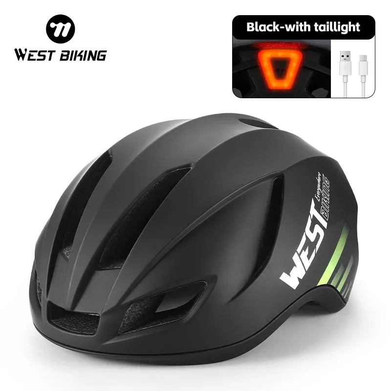WEST BIKING Bike Helmet Rechargeable LED Men Women Ultralight Bicycle Aero Safely Cap Outdoor Sports Road MTB Cycling Equipment