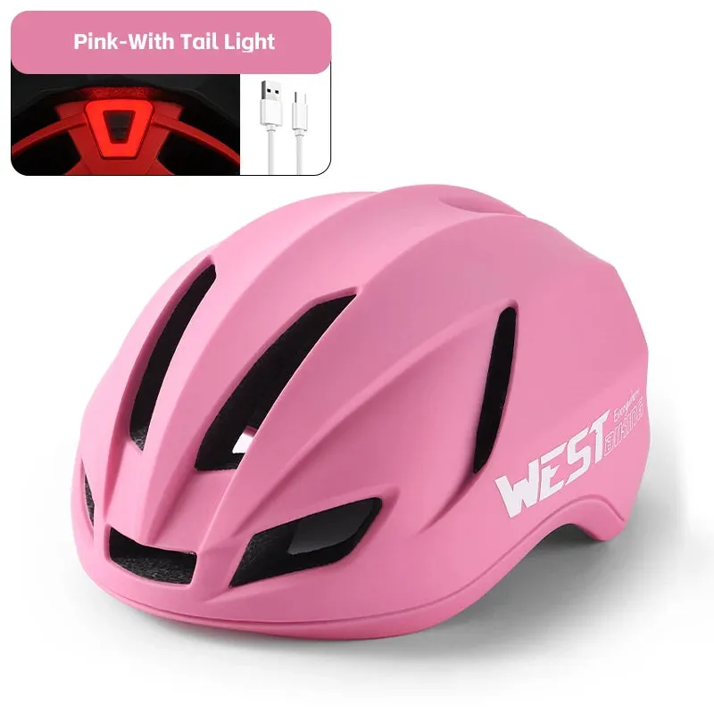 WEST BIKING Bike Helmet Rechargeable LED Men Women Ultralight Bicycle Aero Safely Cap Outdoor Sports Road MTB Cycling Equipment