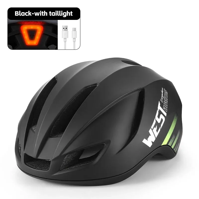 WEST BIKING Bike Helmet Rechargeable LED Men Women Ultralight Bicycle Aero Safely Cap Outdoor Sports Road MTB Cycling Equipment