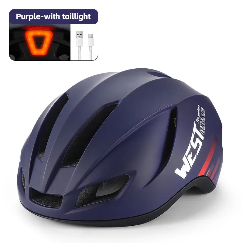 WEST BIKING Bike Helmet Rechargeable LED Men Women Ultralight Bicycle Aero Safely Cap Outdoor Sports Road MTB Cycling Equipment
