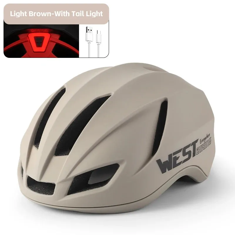 WEST BIKING Bike Helmet Rechargeable LED Men Women Ultralight Bicycle Aero Safely Cap Outdoor Sports Road MTB Cycling Equipment