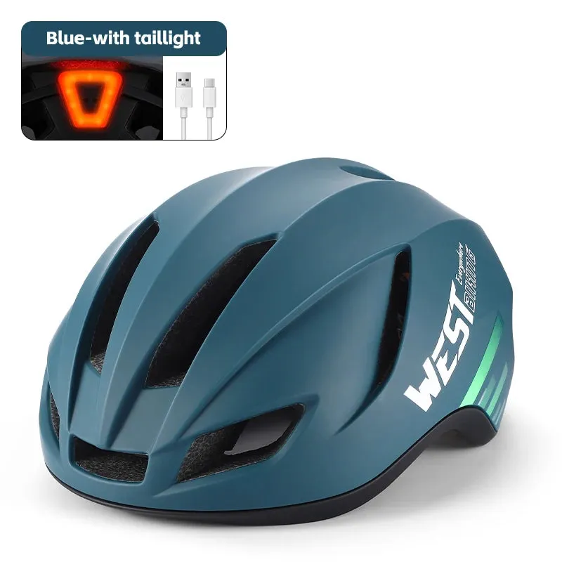 WEST BIKING Bike Helmet Rechargeable LED Men Women Ultralight Bicycle Aero Safely Cap Outdoor Sports Road MTB Cycling Equipment