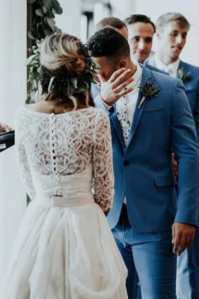White Chiffon Cheap Two Piece 3/4 Sleeve Wedding Dresses Bridal Gowns, SW263
