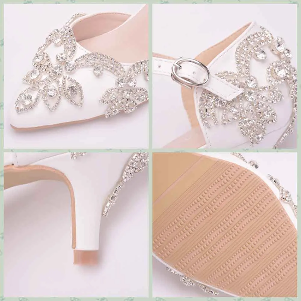Women Pointed Toe Wedding Shoes Bridal Prince Rhinestone Shoes